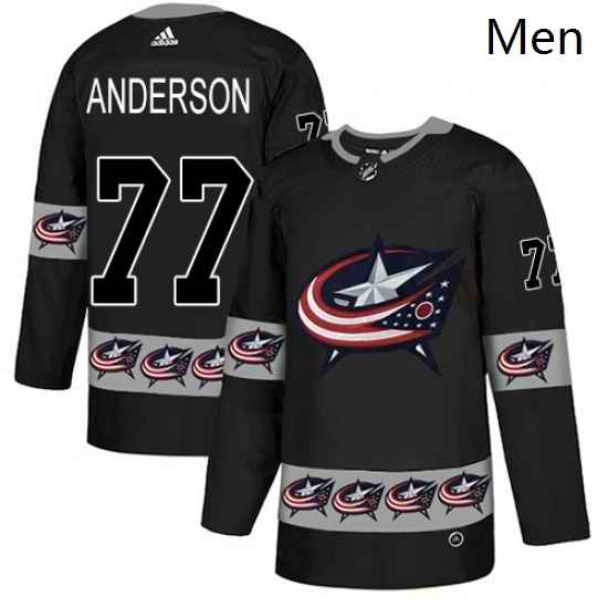 Mens Adidas Columbus Blue Jackets 77 Josh Anderson Authentic Black Team Logo Fashion NHL Jersey